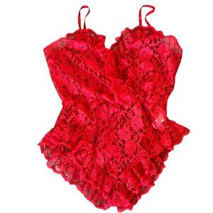 Vintage Victoria's Secret Gold Label Cheeky Red Floral Lace Romantic Teddy S